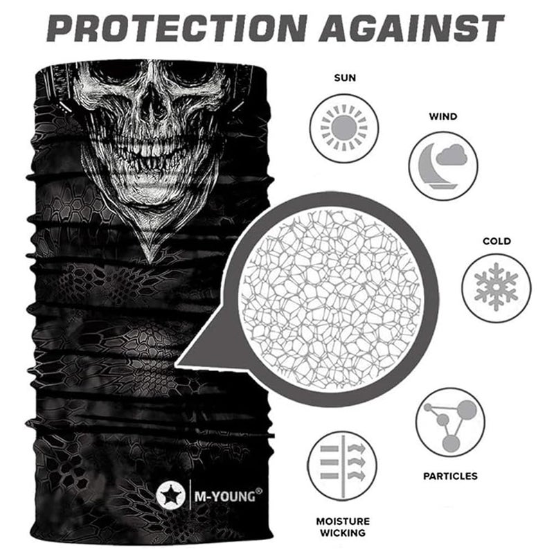M-YOUNG Skull Face Sun Mask Half,Bandanas,Neck Gaiter, Headwear, Headband for Fishing, Hunting,Yard Work - Image 2